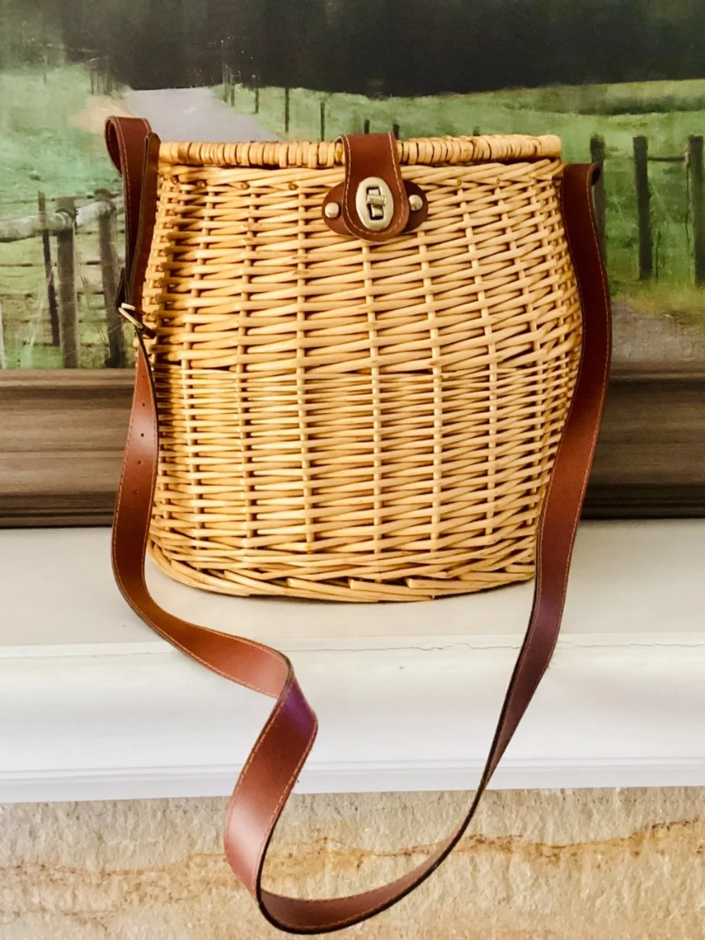 Wicker Mushroom Foraging Basket Crossbody Bag W/lid Shoulder Strap Storage Decor